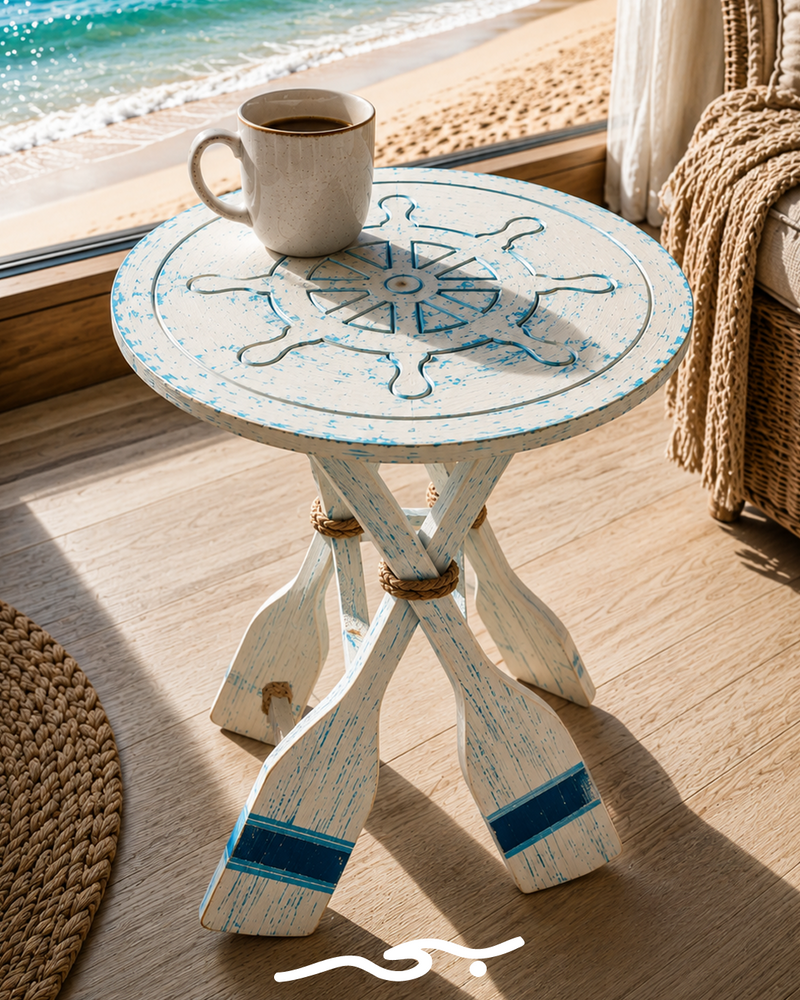 Bahr The Bay Captain’s Table with wooden finish and nautical design, featuring a sturdy rectangular top and ship-inspired accents.